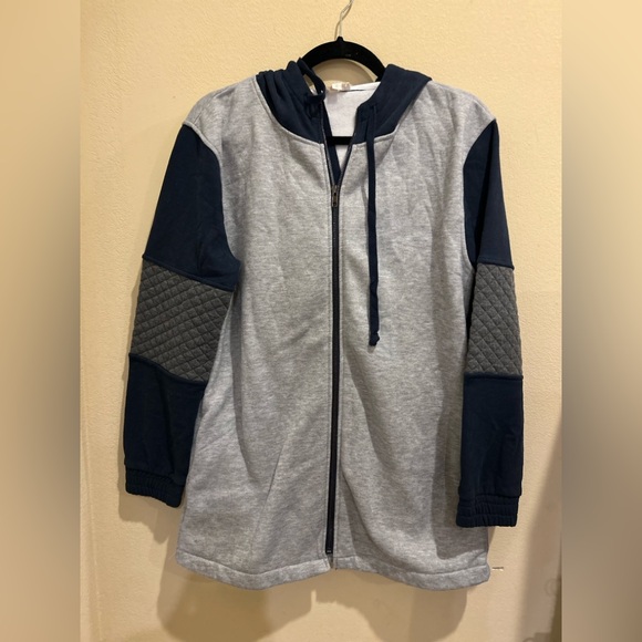Hem and Thread Gray and Navy Zip-Up Hoodie - Picture 1 of 3